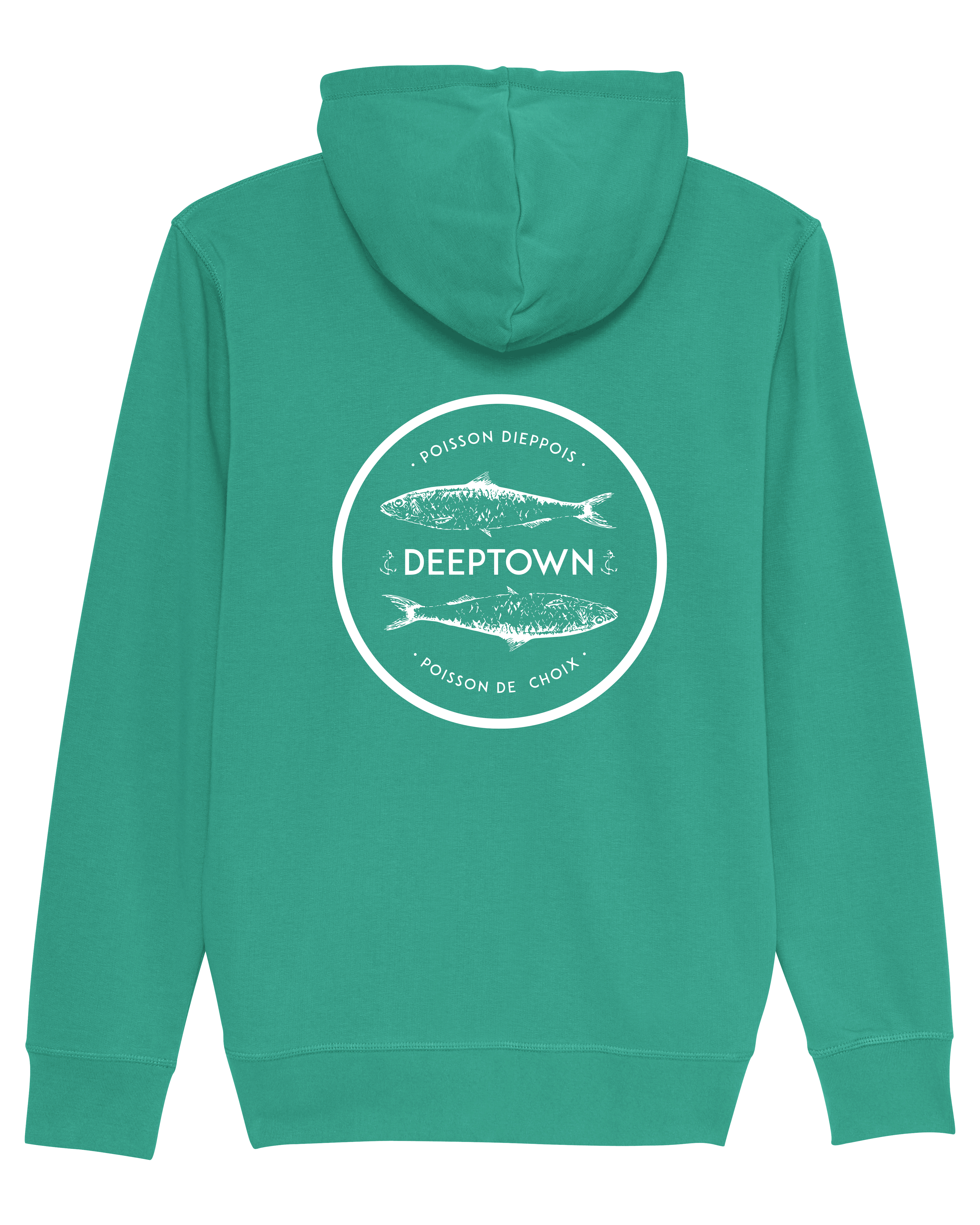 Pull à Capuche Poisson Dieppois Zippé Vert