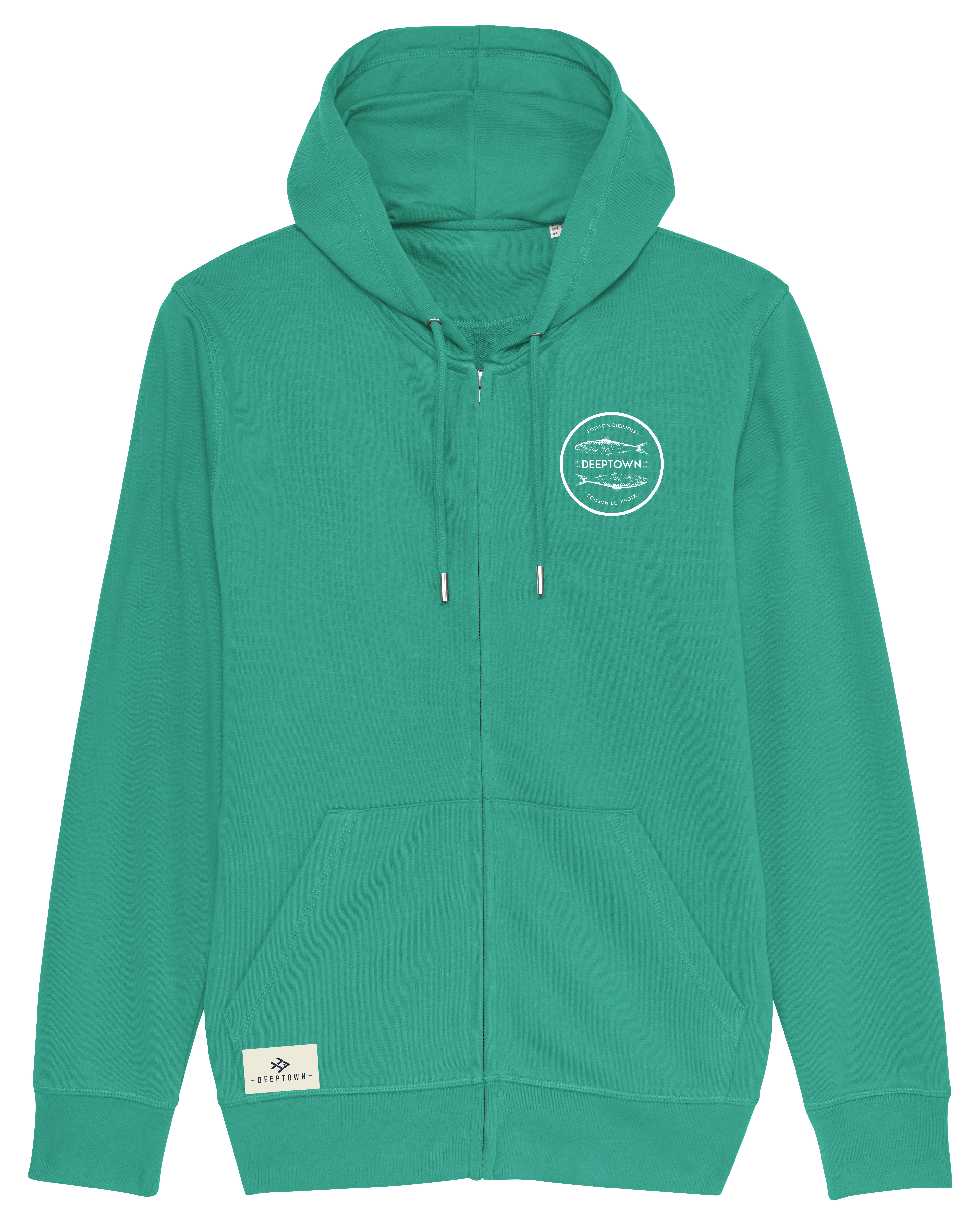Pull à Capuche Poisson Dieppois Zippé Vert
