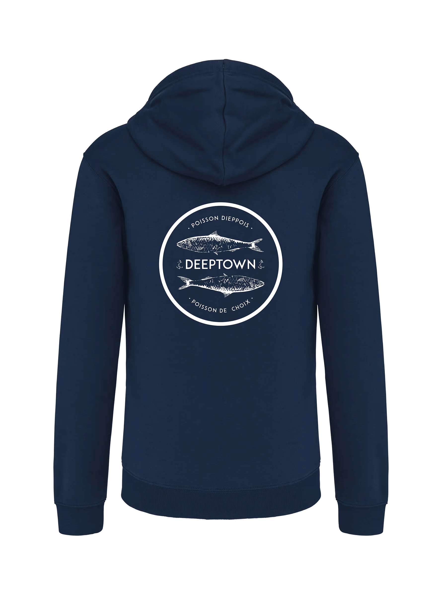 Pull à Capuche Zippé Poisson Dieppois Bleu Marine