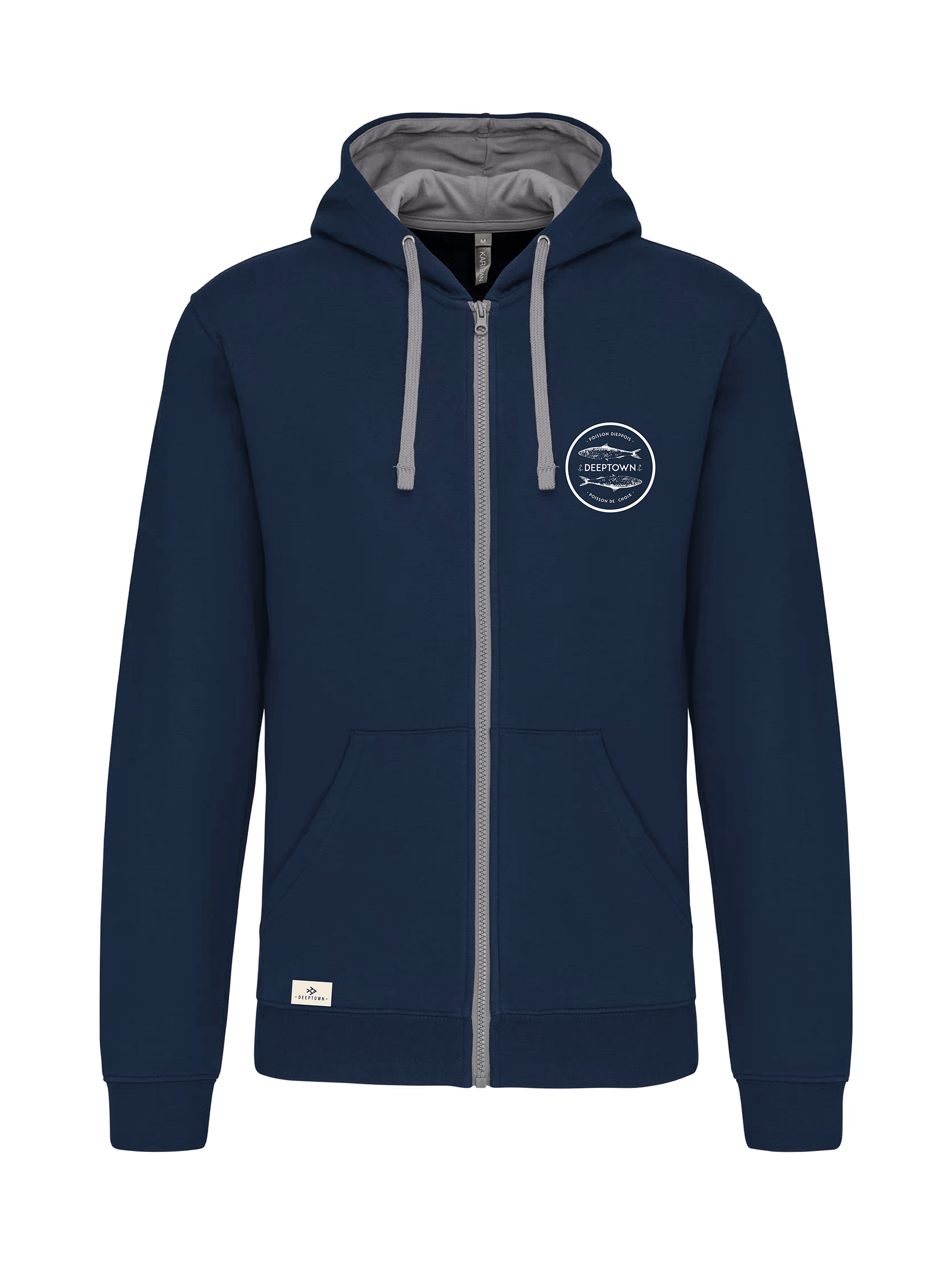 Pull à Capuche Zippé Poisson Dieppois Bleu Marine